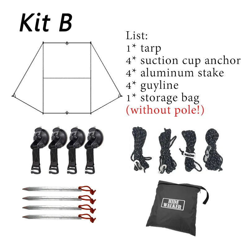 Bat Shape Car side Awning Black Coating Tarp 2x3 Outdoor Waterproof Camping Black Coated Car Rear Shelter Tent for SUV Van