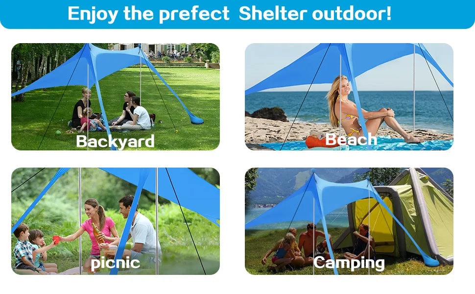 Camping Tent Outdoor Beach Awning UPF50+ Windproof All-in-One Beach Tent Portable Camping Picnic Outdoor Sun Protection Awning