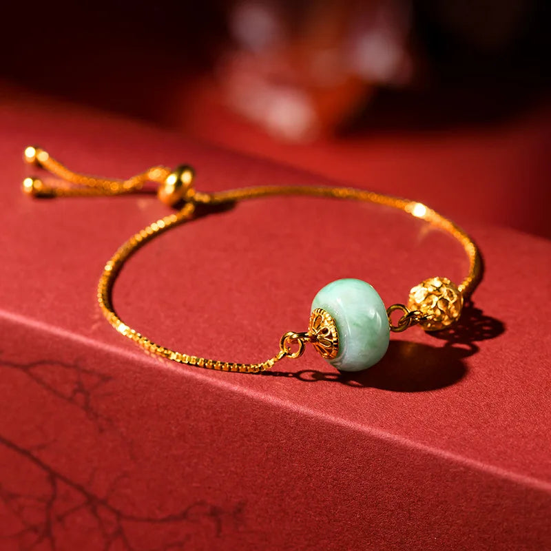Jade Paired With Gold-Plated For Woman Girl Accessories Beads Bangle  Jewelry Fashion
