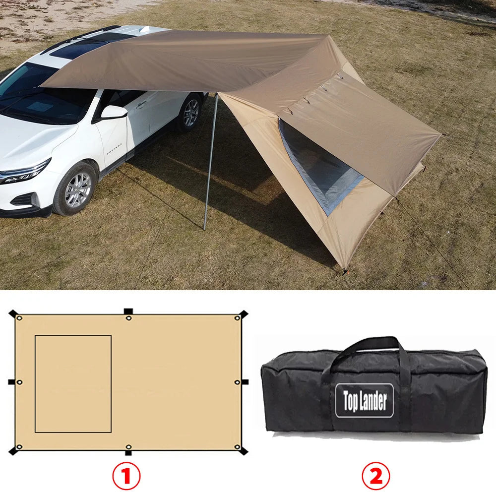 Car Tarp with Mesh Skylight Tent Camping SUV Car Awning Shelter Portable Canopy Waterproof Outdoor Shade Tourism Sun Shelter
