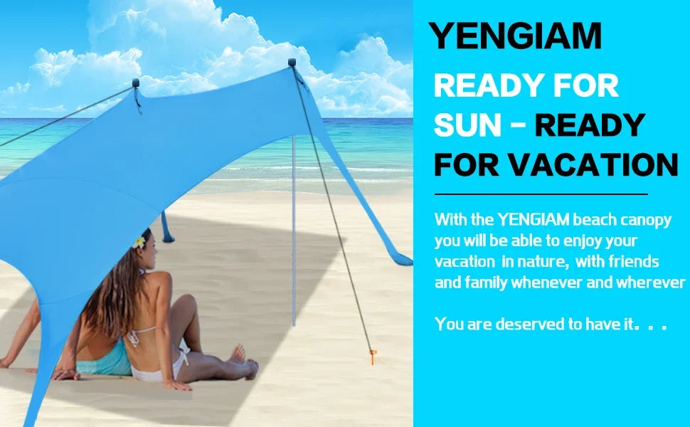 Camping Tent Outdoor Beach Awning UPF50+ Windproof All-in-One Beach Tent Portable Camping Picnic Outdoor Sun Protection Awning