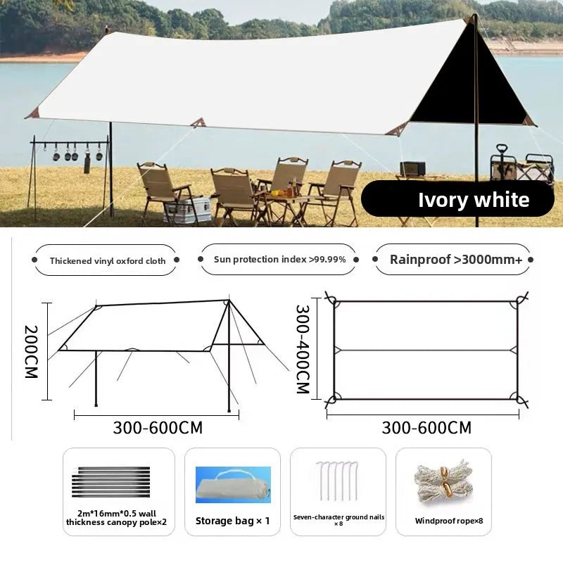 Outdoor Camping Sunshade Canopy Vinyl Outdoor Thickened Sunscreen Coating Camping Rainproof Square