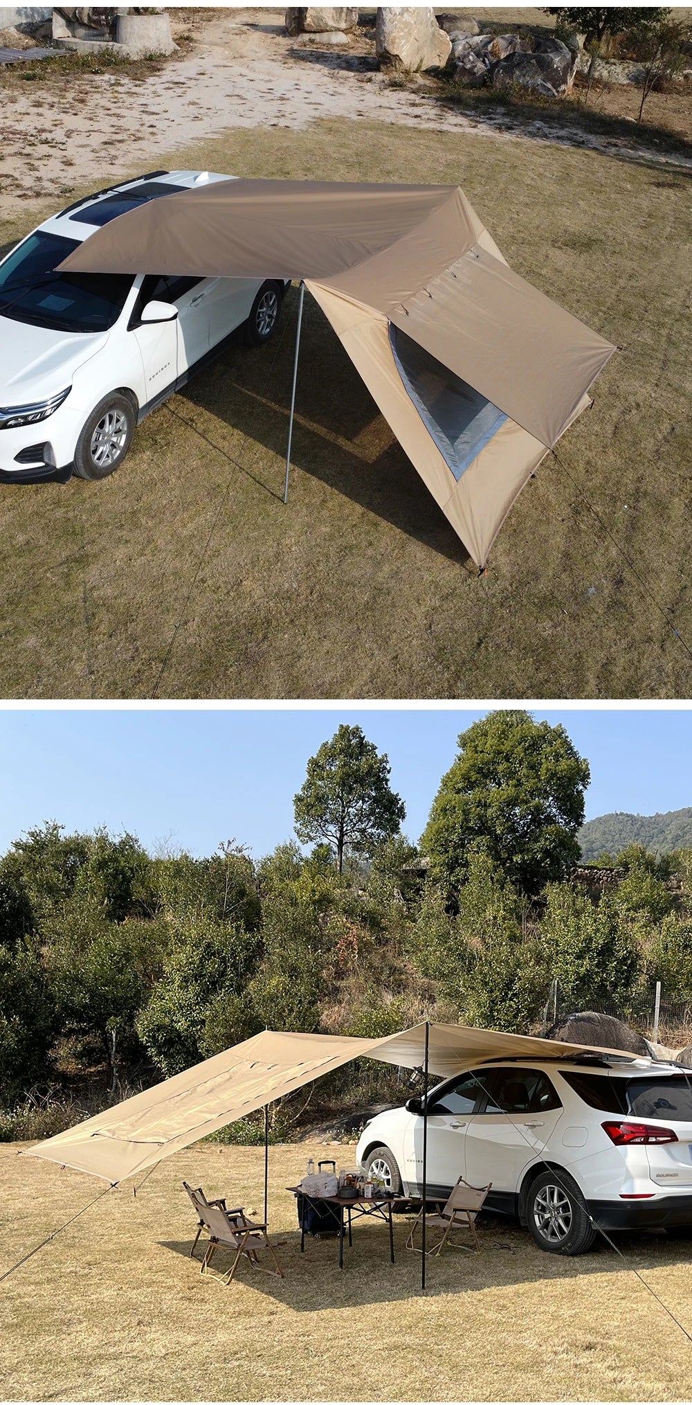Car Tarp with Mesh Skylight Tent Camping SUV Car Awning Shelter Portable Canopy Waterproof Outdoor Shade Tourism Sun Shelter