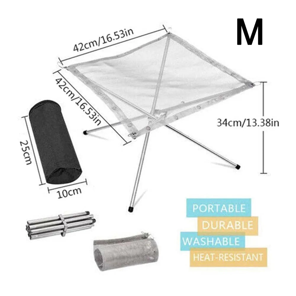 Stainless Steel Outdoor Camping Campfire Fire Rack Foldable Mesh Fire Pit Wood Stove Fire Frame Rack Garden Backyard BBQ Bonfire