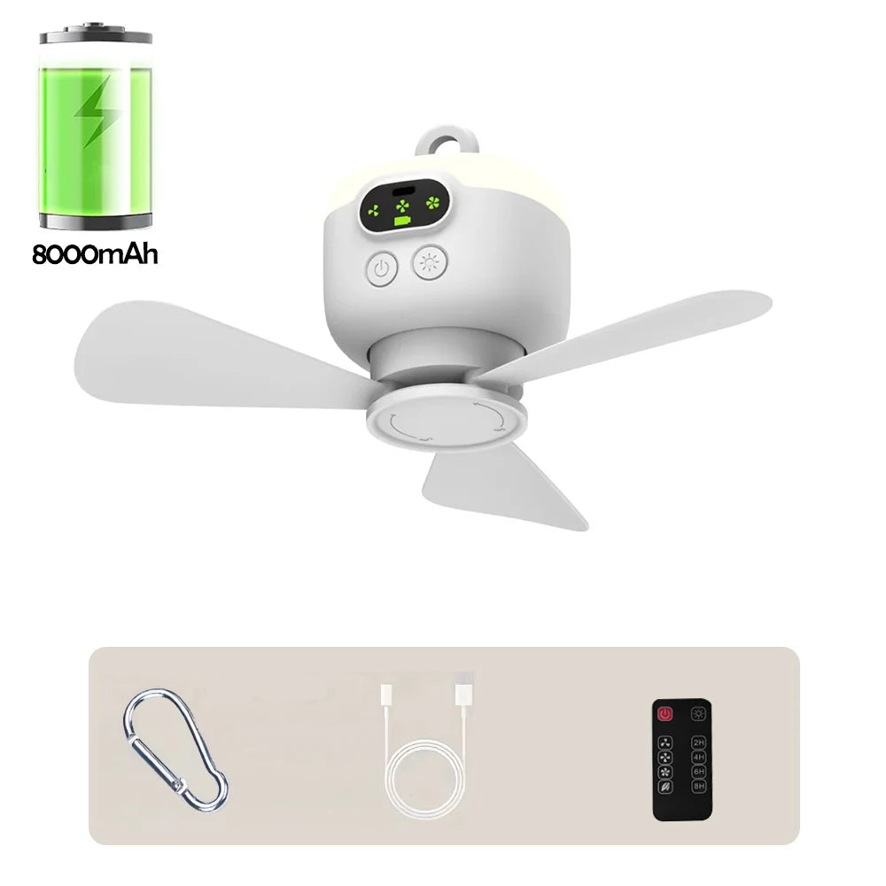 Home Ceiling Fan 3 Speed Adjustable 8000mAh Outdoor Portables Camping Fan Wireless Remote Control Ceiling Fan with Night Lights