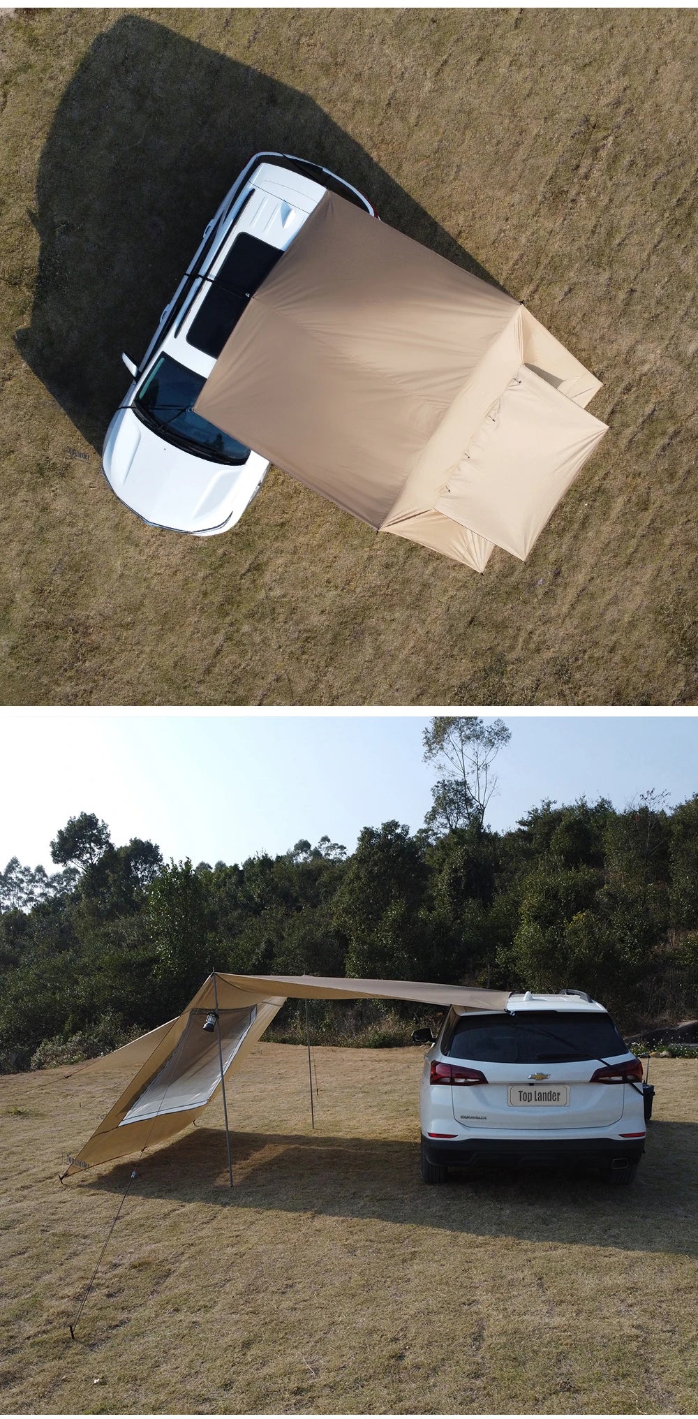 Car Tarp with Mesh Skylight Tent Camping SUV Car Awning Shelter Portable Canopy Waterproof Outdoor Shade Tourism Sun Shelter