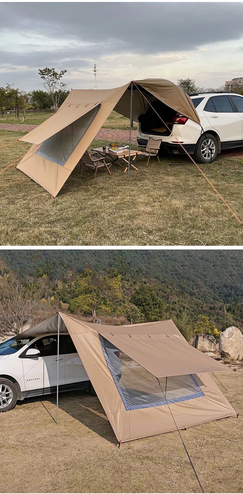 Car Tarp with Mesh Skylight Tent Camping SUV Car Awning Shelter Portable Canopy Waterproof Outdoor Shade Tourism Sun Shelter