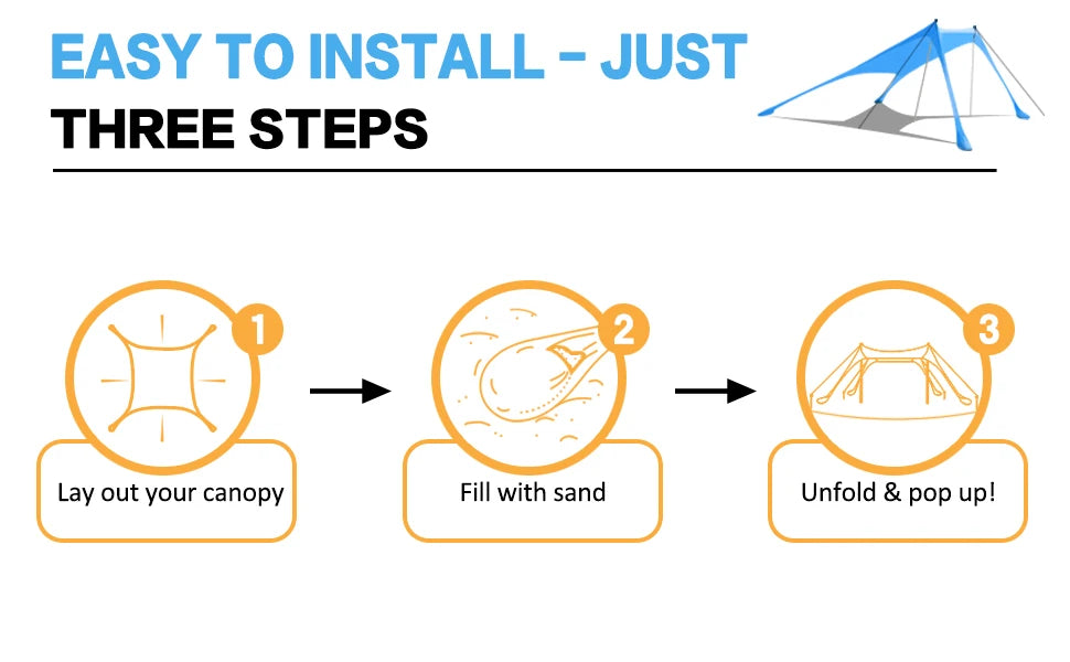 Camping Tent Outdoor Beach Awning UPF50+ Windproof All-in-One Beach Tent Portable Camping Picnic Outdoor Sun Protection Awning
