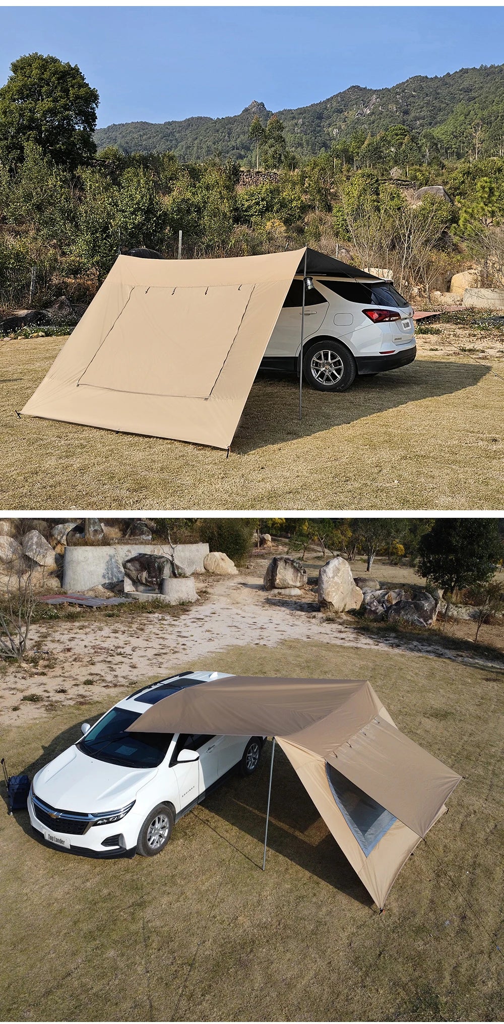 Car Tarp with Mesh Skylight Tent Camping SUV Car Awning Shelter Portable Canopy Waterproof Outdoor Shade Tourism Sun Shelter