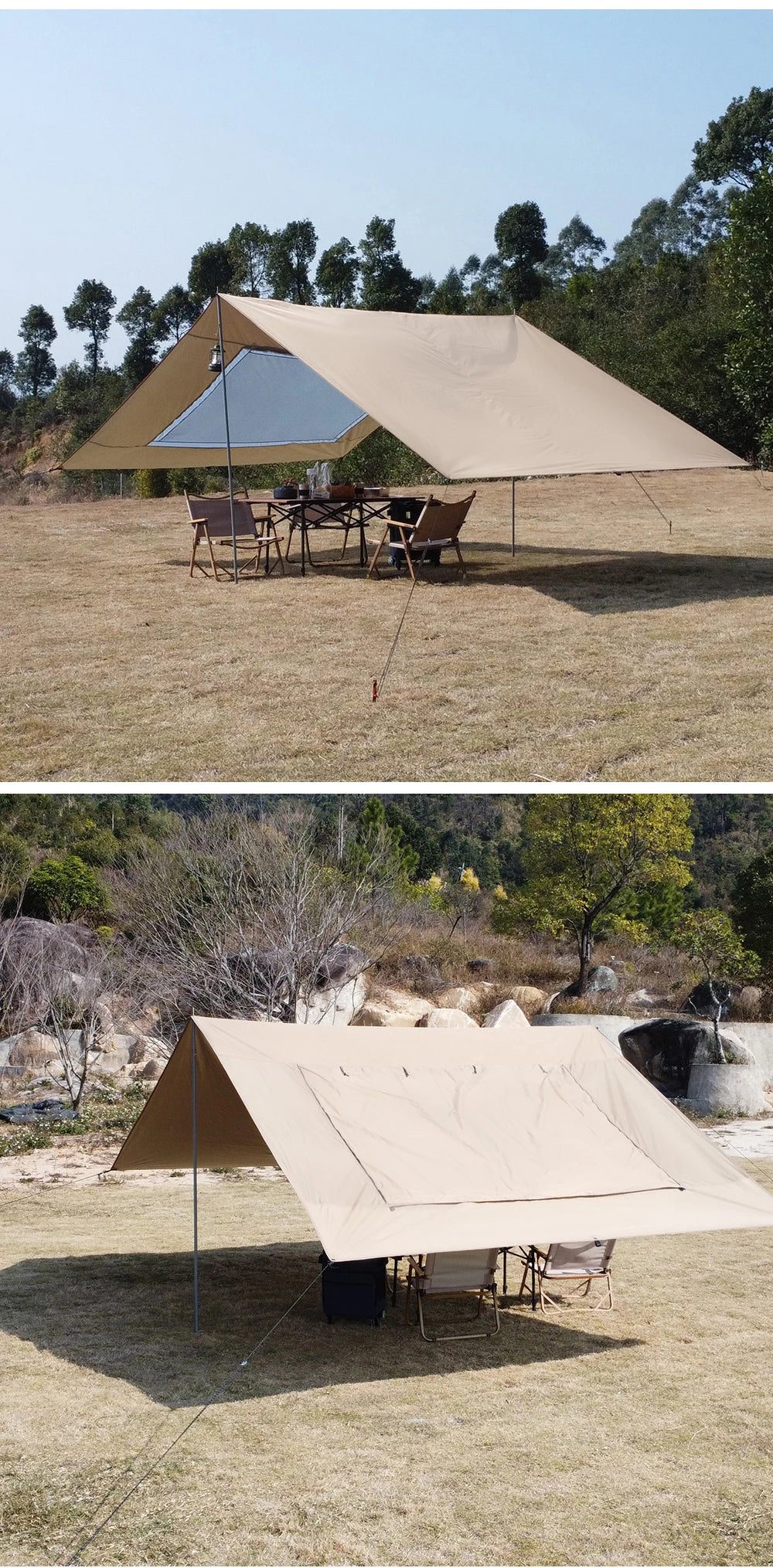 Car Tarp with Mesh Skylight Tent Camping SUV Car Awning Shelter Portable Canopy Waterproof Outdoor Shade Tourism Sun Shelter