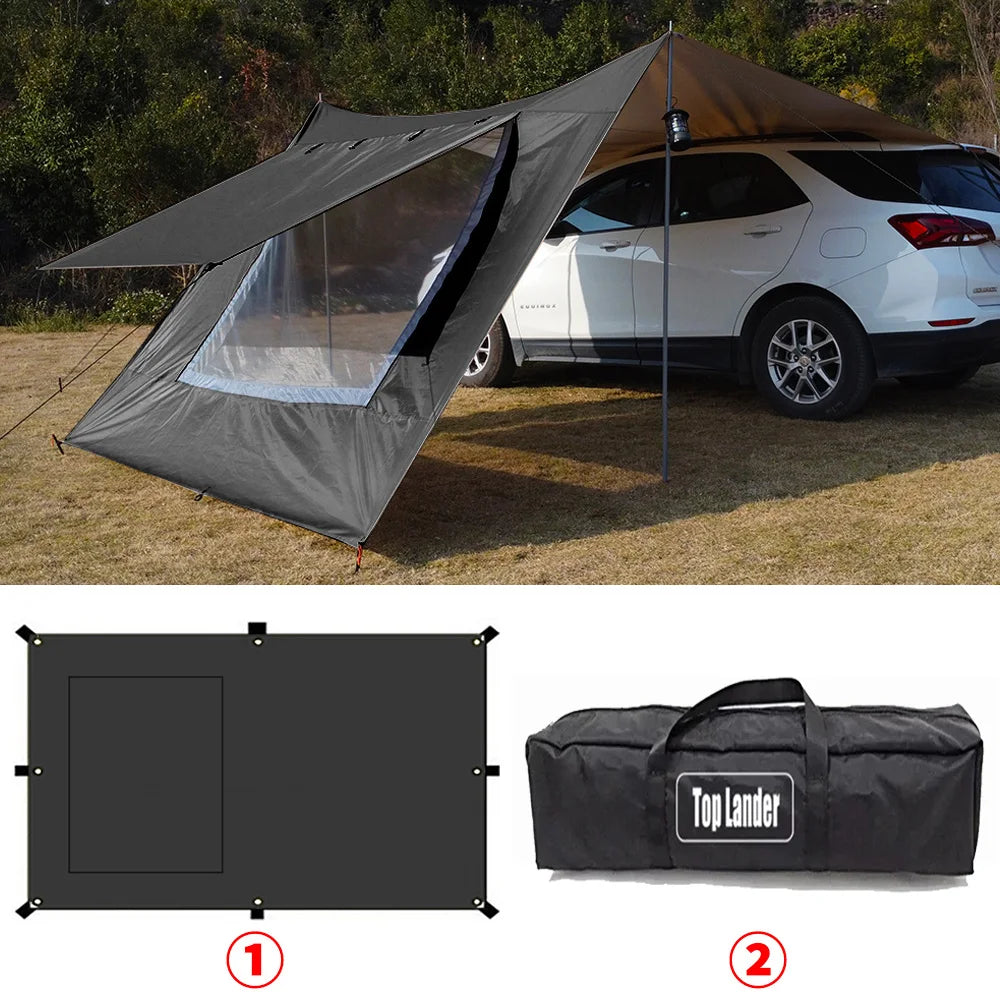 Car Tarp with Mesh Skylight Tent Camping SUV Car Awning Shelter Portable Canopy Waterproof Outdoor Shade Tourism Sun Shelter