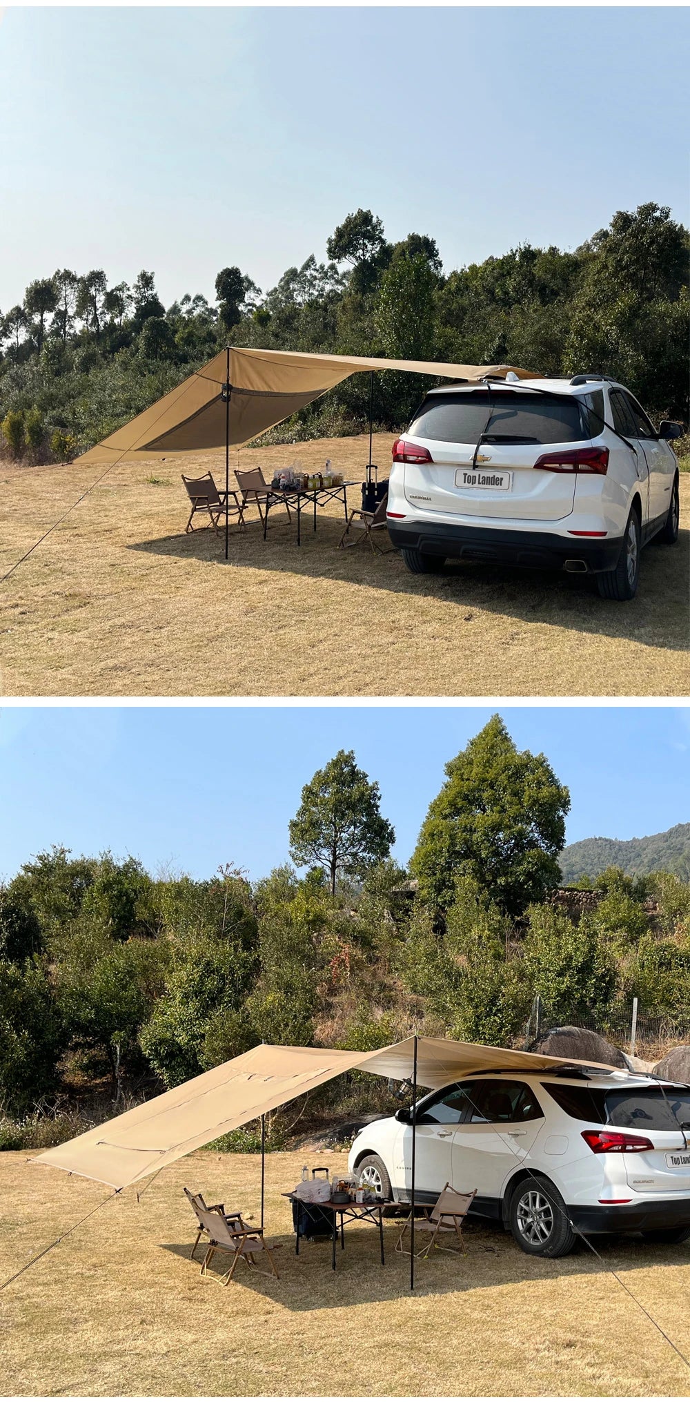 Car Tarp with Mesh Skylight Tent Camping SUV Car Awning Shelter Portable Canopy Waterproof Outdoor Shade Tourism Sun Shelter