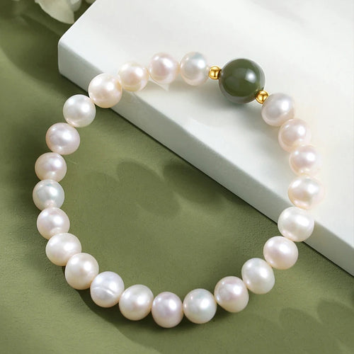 Jade Paired With Gold-Plated For Woman Girl Accessories Beads Bangle  Jewelry Fashion