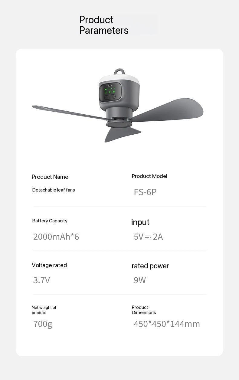 Remote Control Large Size Ceiling Fan USB Wireless Cooling Fan 12000\8000mAh Portable LED Night Light Camping Fan Ceiling Fan