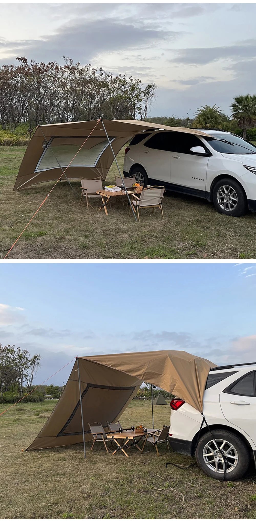 Car Tarp with Mesh Skylight Tent Camping SUV Car Awning Shelter Portable Canopy Waterproof Outdoor Shade Tourism Sun Shelter