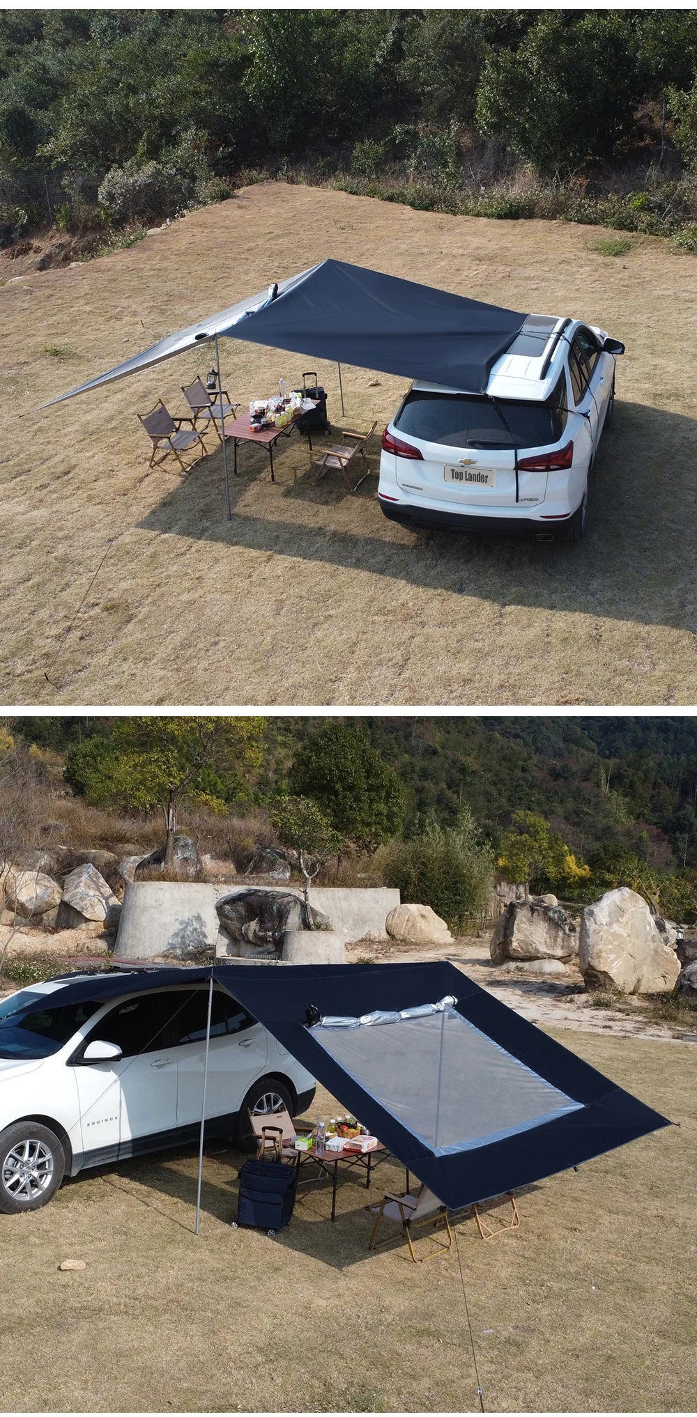 Car Tarp with Mesh Skylight Tent Camping SUV Car Awning Shelter Portable Canopy Waterproof Outdoor Shade Tourism Sun Shelter