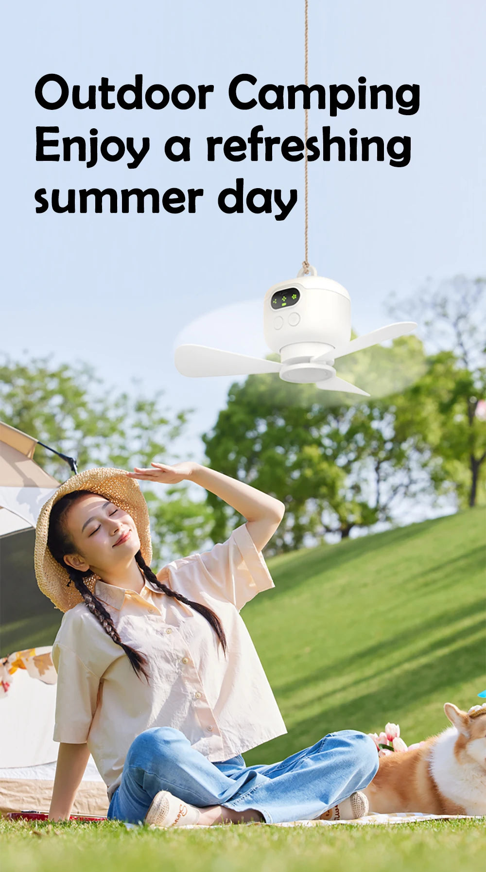 Home Ceiling Fan 3 Speed Adjustable 8000mAh Outdoor Portables Camping Fan Wireless Remote Control Ceiling Fan with Night Lights