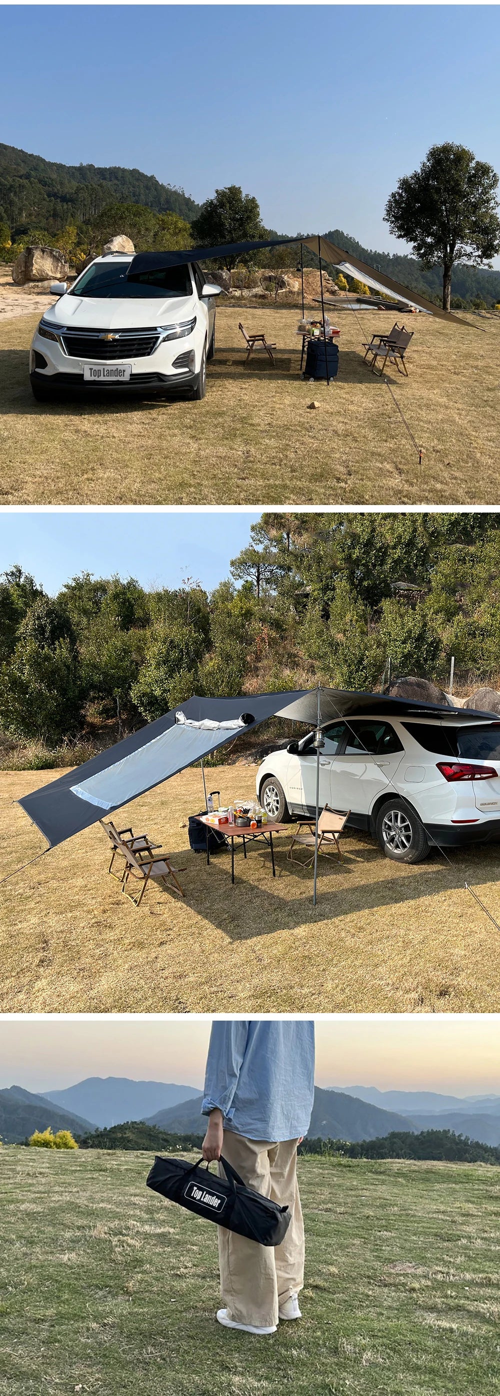Car Tarp with Mesh Skylight Tent Camping SUV Car Awning Shelter Portable Canopy Waterproof Outdoor Shade Tourism Sun Shelter
