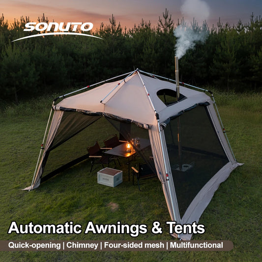 Outdoor Camping Tent with Chimney Large Family 5-9 Person Waterproof Sun Protection with Aluminum Poles Beach Hiking Fishing