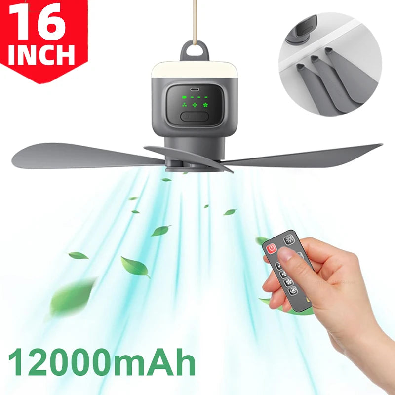 Remote Control Large Size Ceiling Fan USB Wireless Cooling Fan 12000\8000mAh Portable LED Night Light Camping Fan Ceiling Fan
