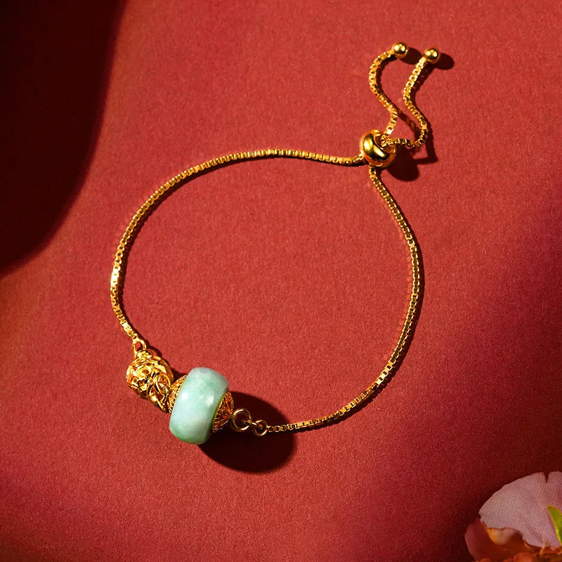 Jade Paired With Gold-Plated For Woman Girl Accessories Beads Bangle  Jewelry Fashion