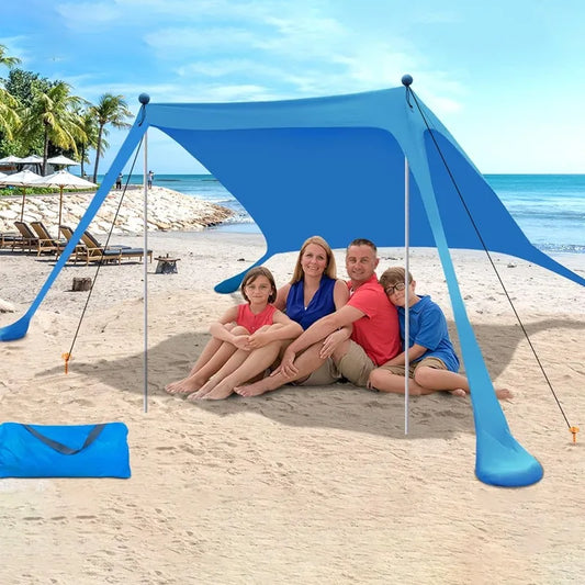 Camping Tent Outdoor Beach Awning UPF50+ Windproof All-in-One Beach Tent Portable Camping Picnic Outdoor Sun Protection Awning