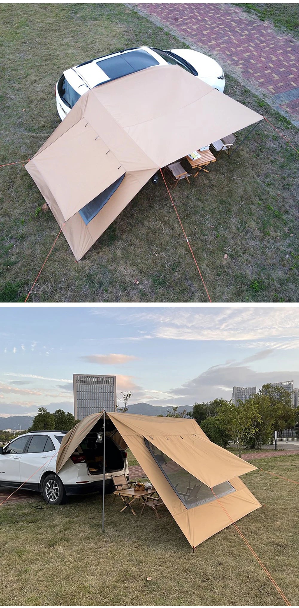 Car Tarp with Mesh Skylight Tent Camping SUV Car Awning Shelter Portable Canopy Waterproof Outdoor Shade Tourism Sun Shelter