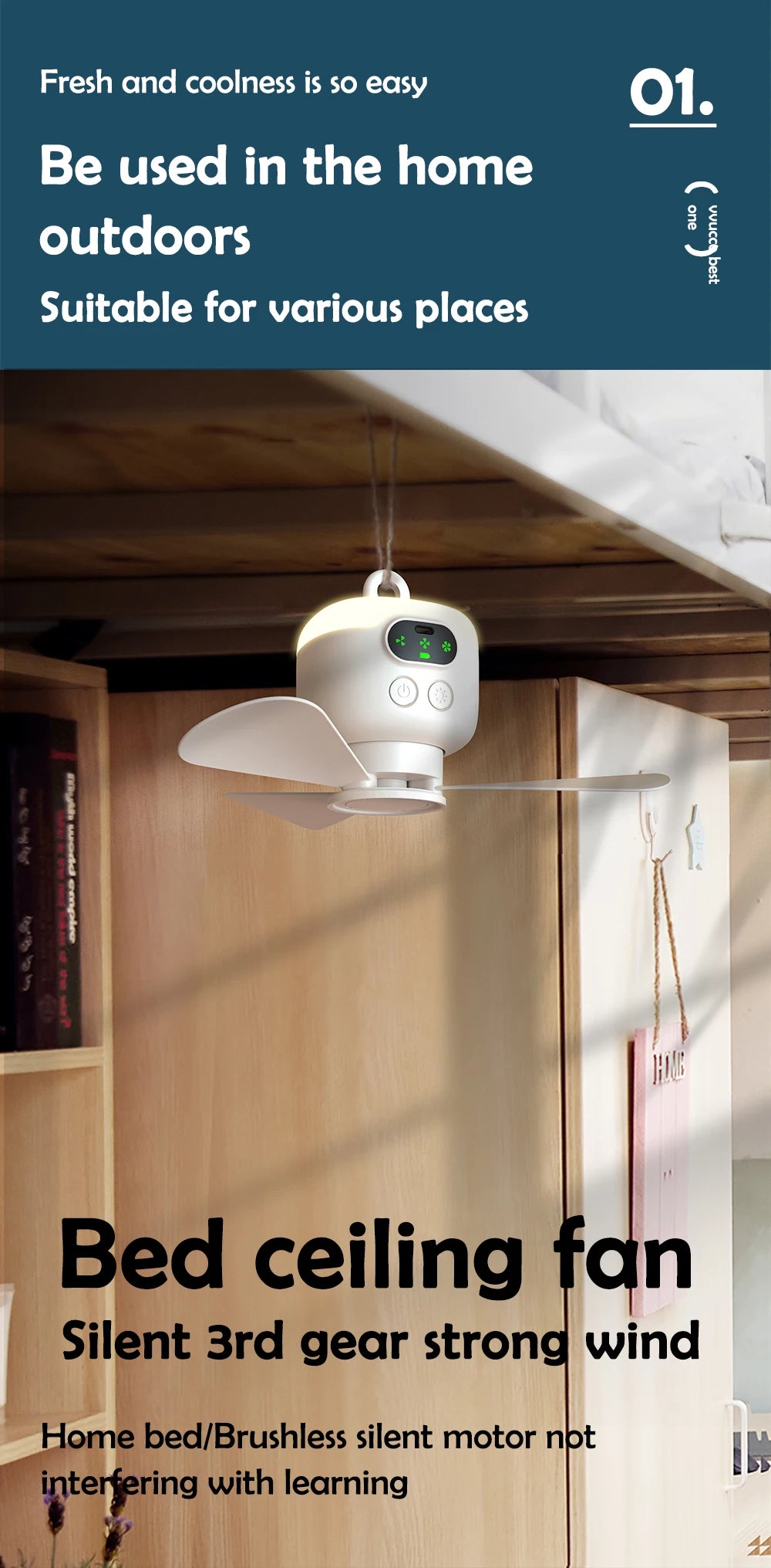 Home Ceiling Fan 3 Speed Adjustable 8000mAh Outdoor Portables Camping Fan Wireless Remote Control Ceiling Fan with Night Lights